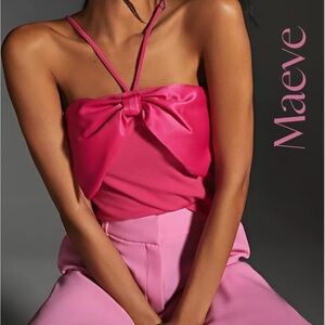 Maeve Anthropologie Pink Bow Sleeveless Tie Front Camisole Sz S EUC